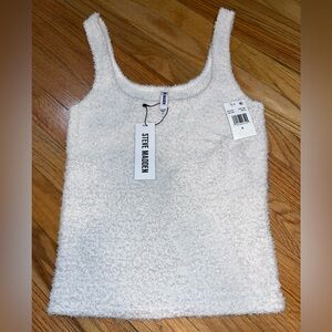 Steve Madden White Furry Tank Top Small NWT